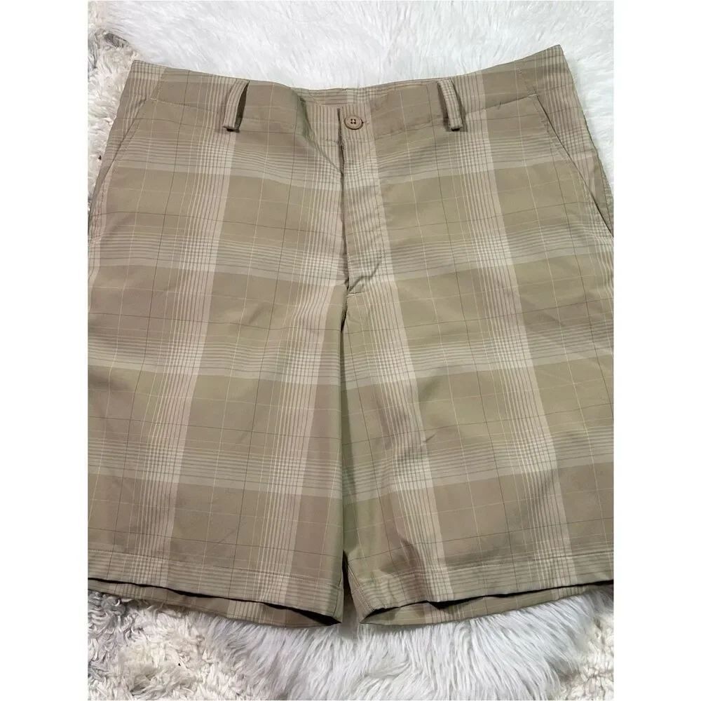 Under Armour Men's Plaid Tan Khaki Flat-Front Shorts
